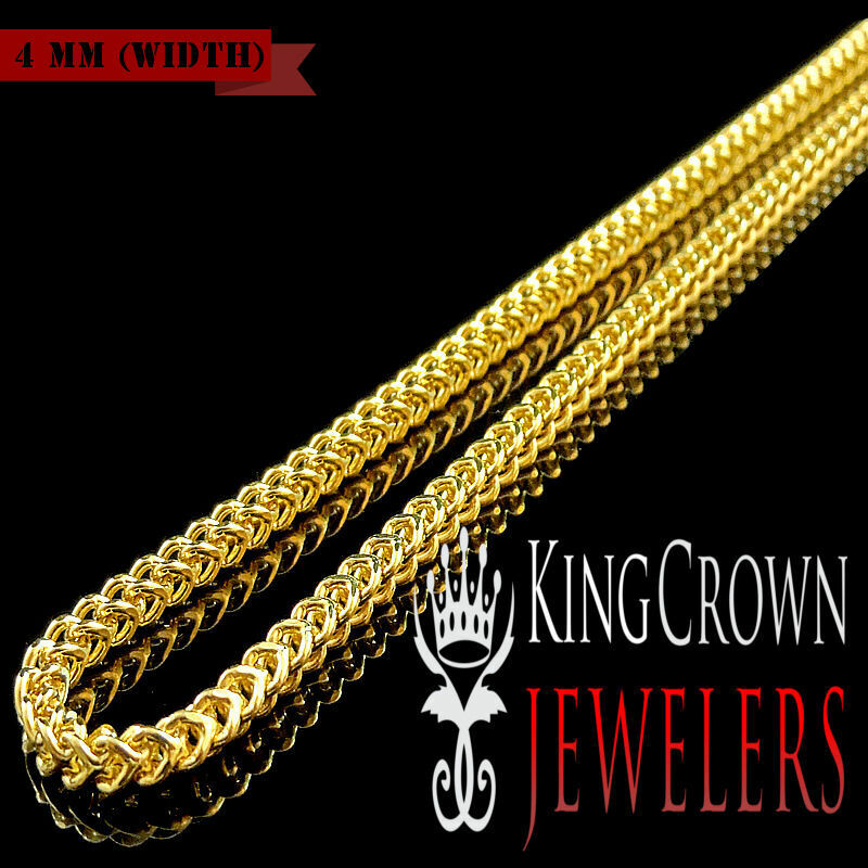 Mens Pure 925 Sterling Silver Yellow Gold Finish Franco Style Chain Necklace 4mm