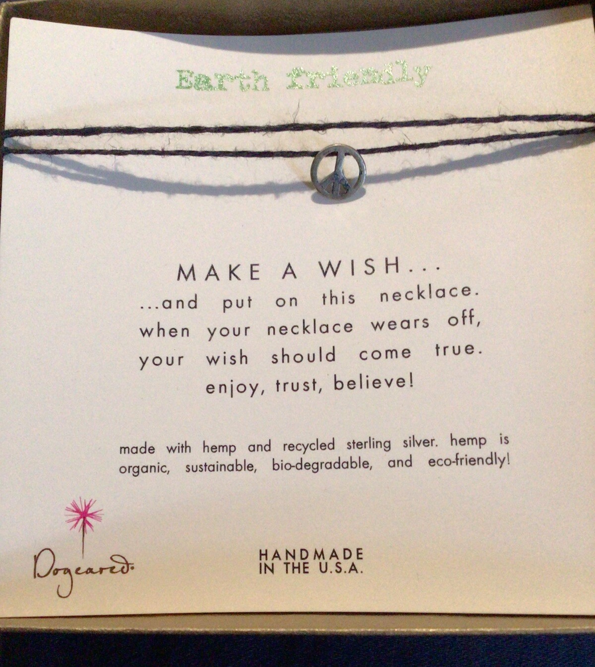 Dogeared Make A Wish Peace Sign String Necklace