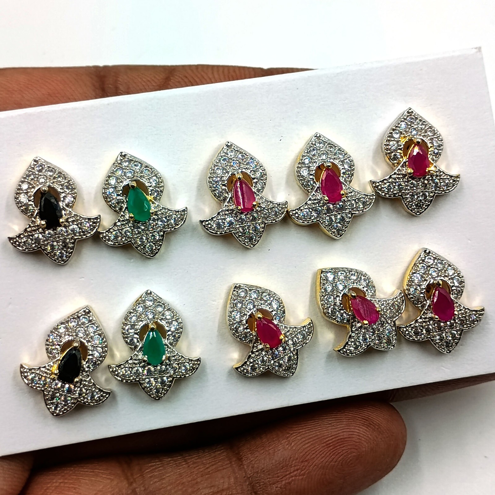 Gold Plated Stud Earrings Ruby Emerald Black Onyx CZ South Indian Wedding Style