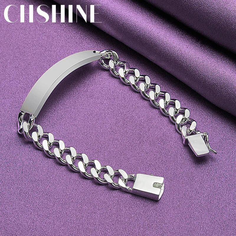 CHSHINE 925 Sterling Silver Smooth Brand 10mm Men Side Chain Bracelet Jewelry