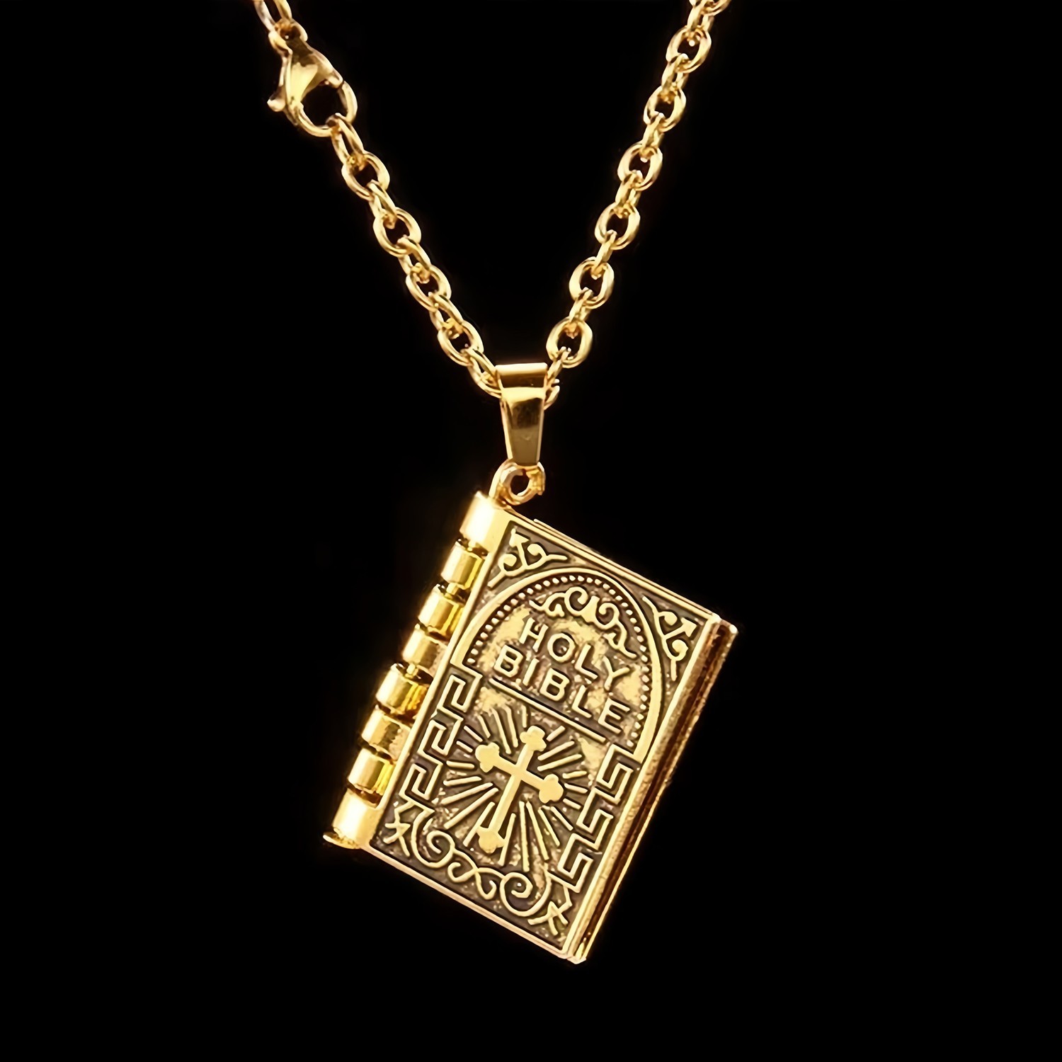 Bible Book Pendant Necklace Vintage Silver Cross Unique Jewelry For Men Women US