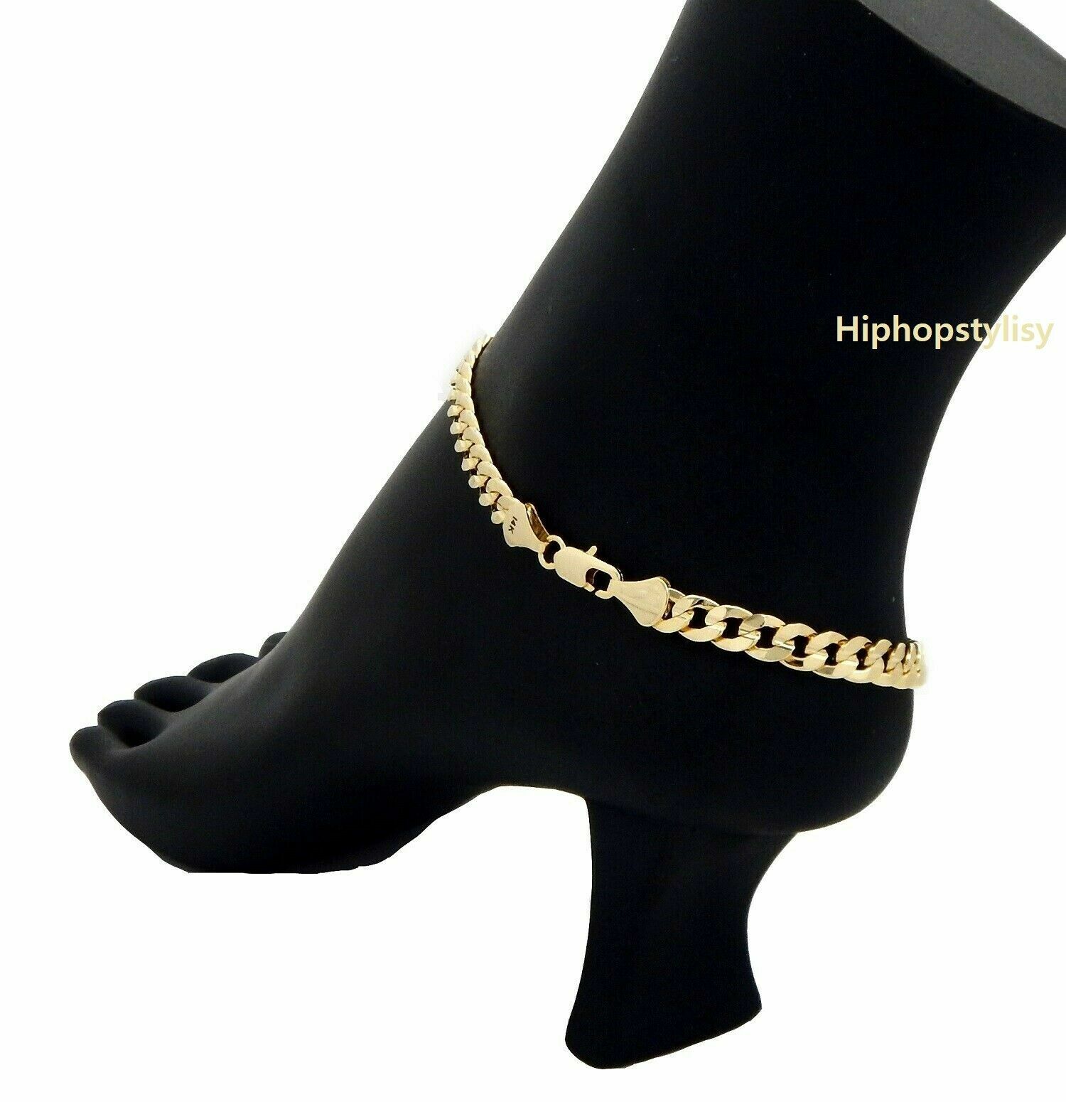 10″ CONCAVE CUBAN CURB LINK CHAIN QUALITY ANKLET BRACELET 14K ITALY GOLD PLATED