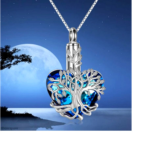 URN HEART TREE LIFE CREMATION ASHES Pendant On 22″ 925 Sterling Silver Necklace