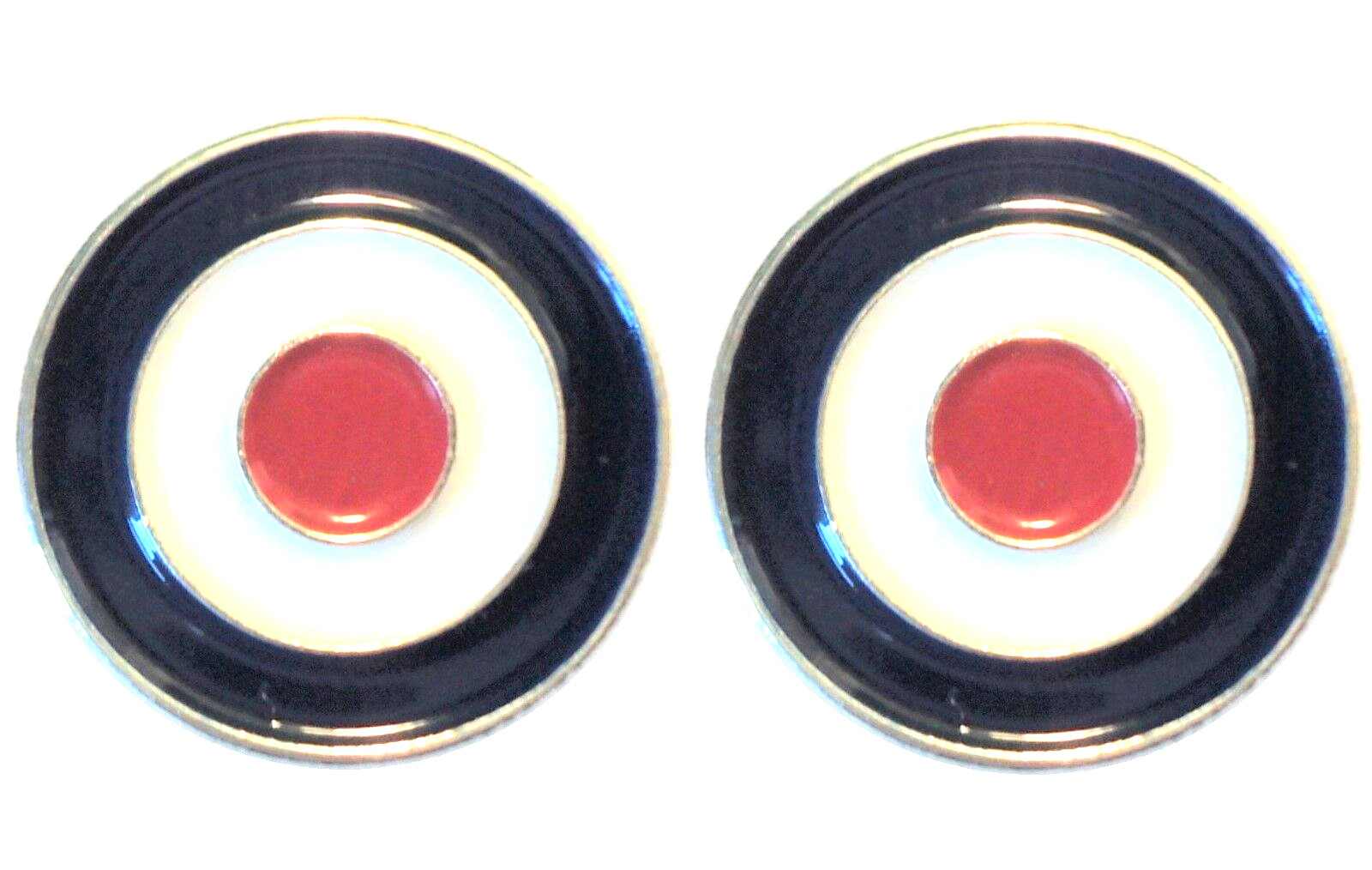 MOD RAF Target Roundel Scooterist Silver Plated Metal Enamel Earrings Air Force