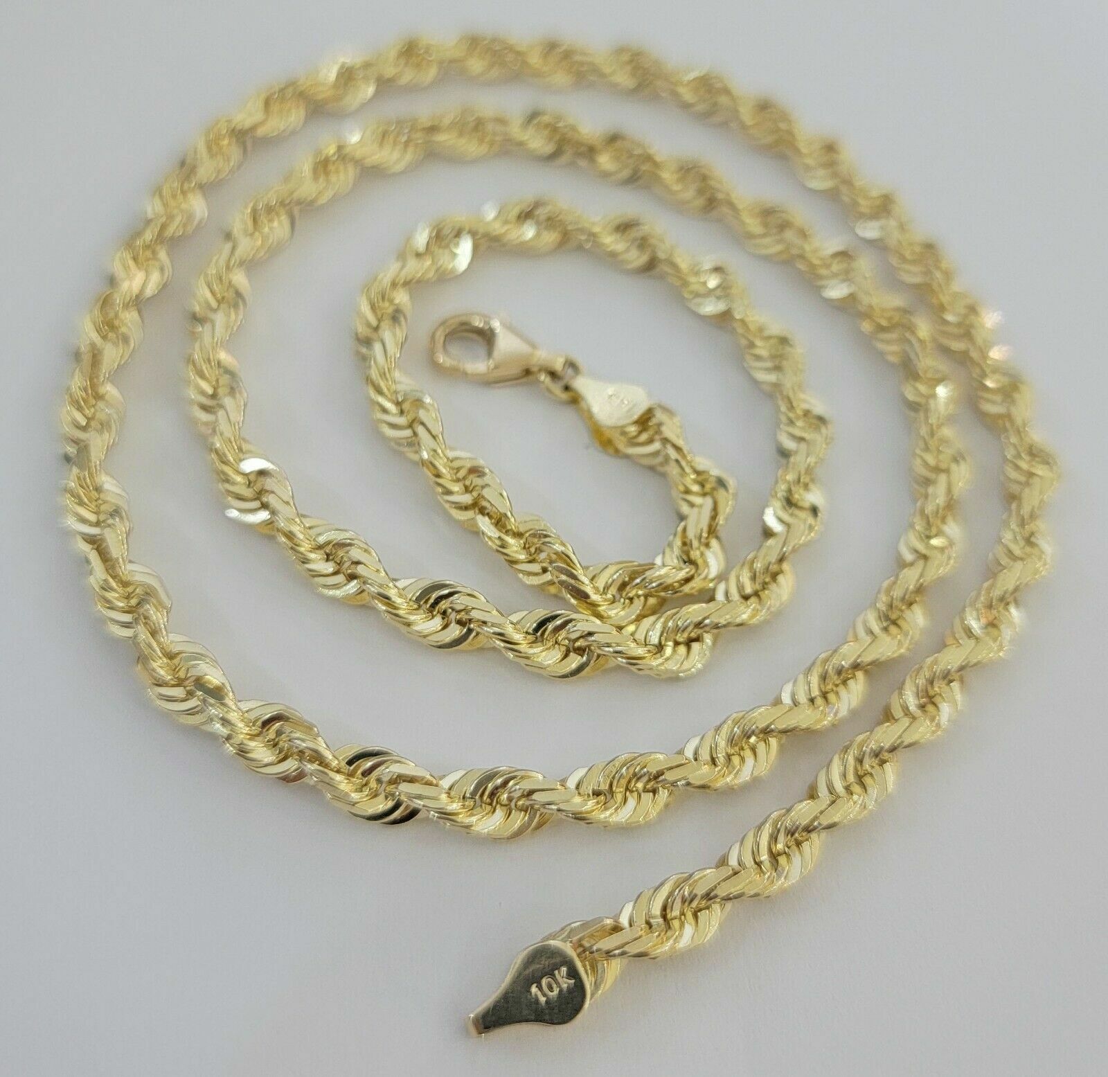 Real Solid 10k Gold Rope Chain Necklace 4mm-10mm Diamond Cut 18″-30″ For Pendant