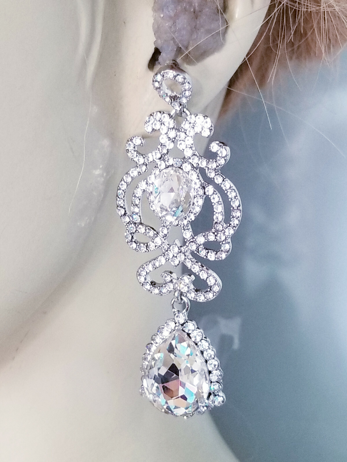Chandelier Earrings Rhinestone Austrian Crystal 3.1 in Clear