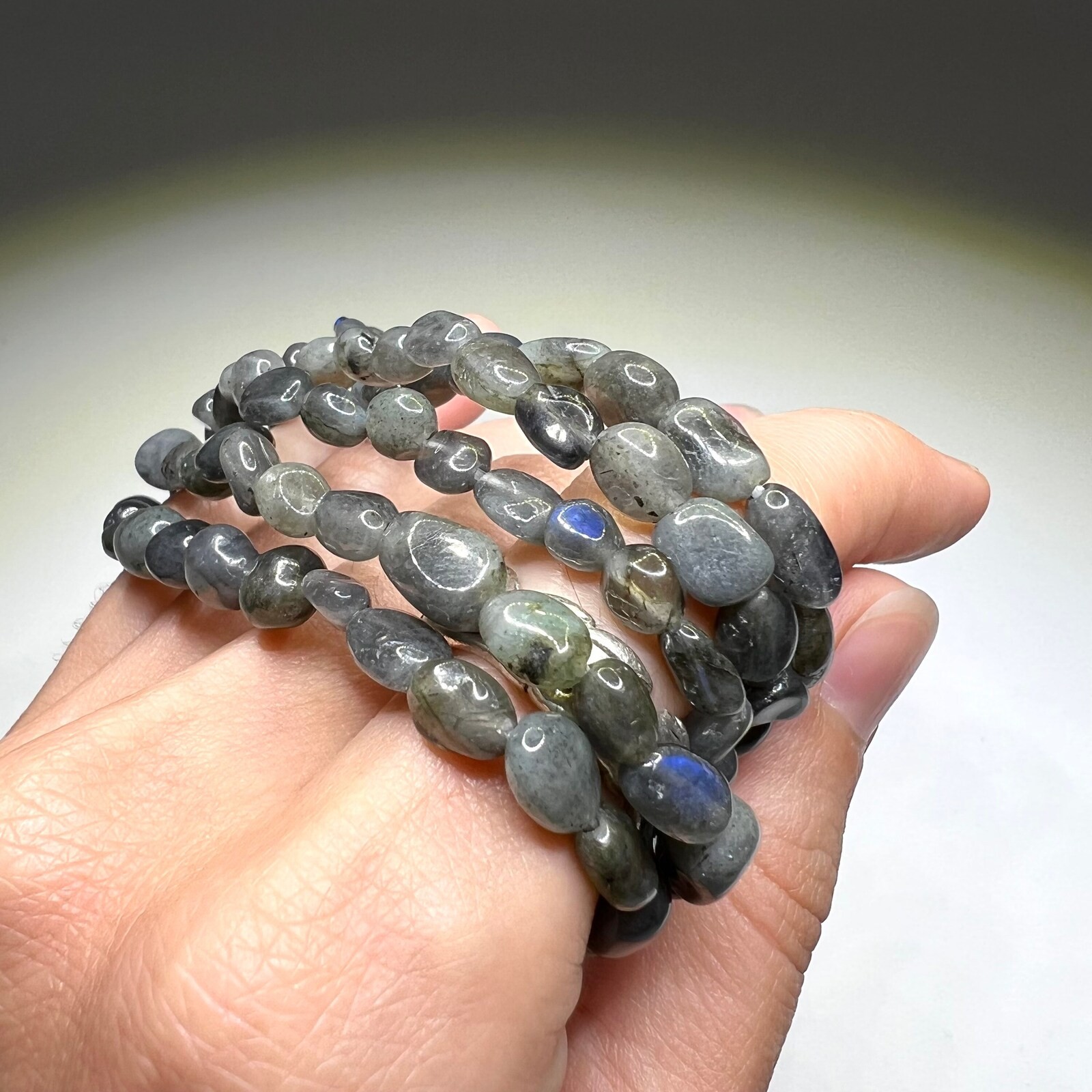 Labradorite Crystal Bracelet: Tumbled Gemstone Stretch Bracelet