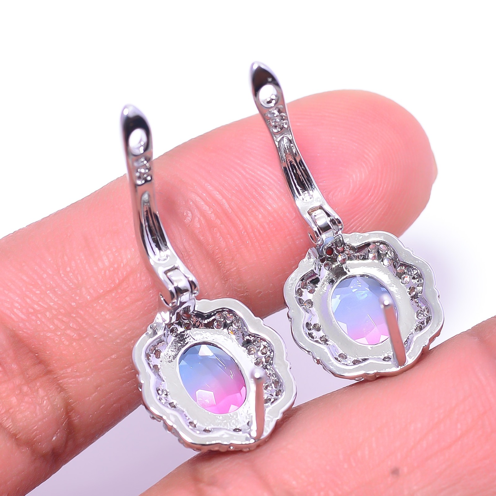 Bi-Colour Tourmaline & Cubic Zirconia 925 Sterling Silver Earring 0.59″ E97621