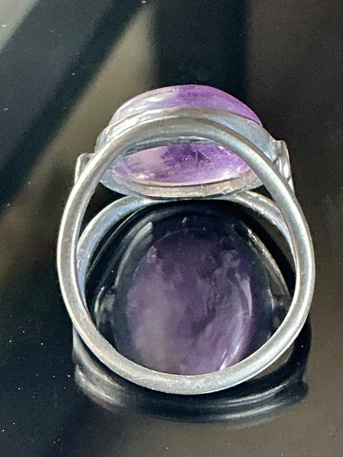 Old Vintage Unique Style Purple Amethyst Stone Silver Ring Size 10
