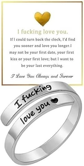 I F♡Cking Love You Ring for Women, Hope Rings Adjustable Stainless Steel Silver