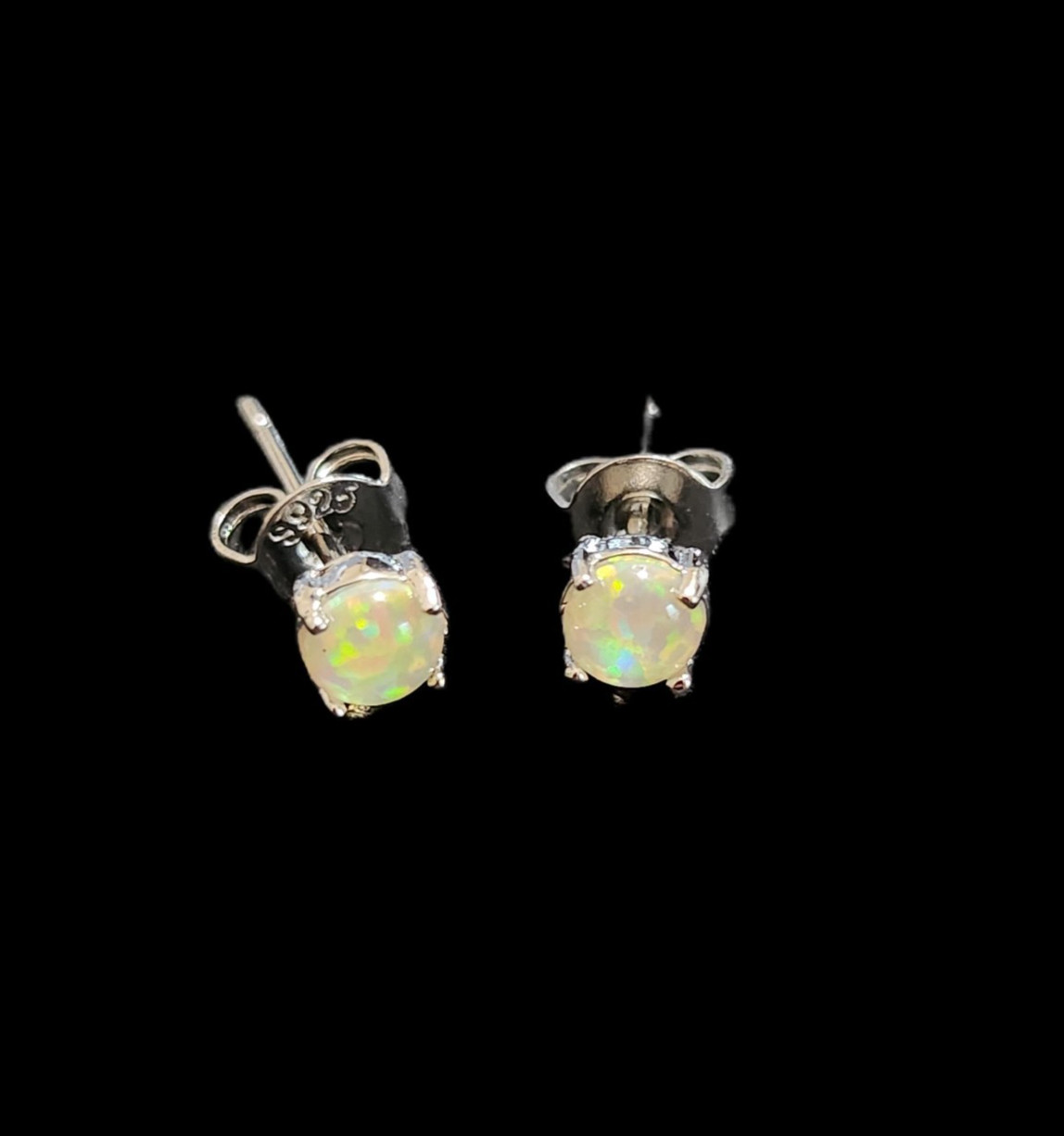 925 Sterling Silver 4mm Natural White Fire Opal SMALL Earrings Gemstone