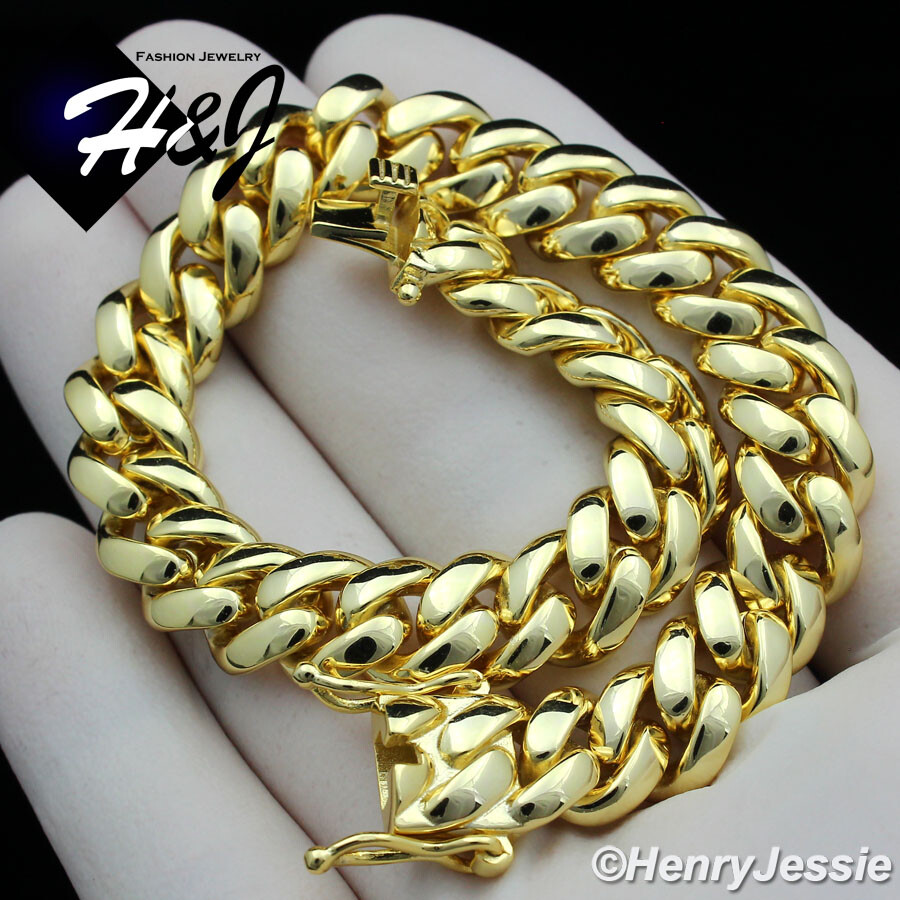 7-8.5″MEN 925 STERLING SILVER 10MM GOLD PLATED PLAIN MIAMI CUBAN CURB BRACELET*3