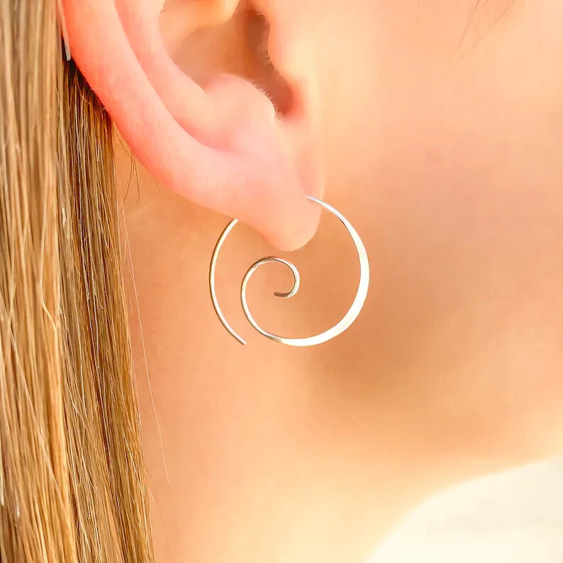 925 Sterling Silver Hoops, Spiral Threader Hoop Earrings, 20 gauge 22mm Diameter