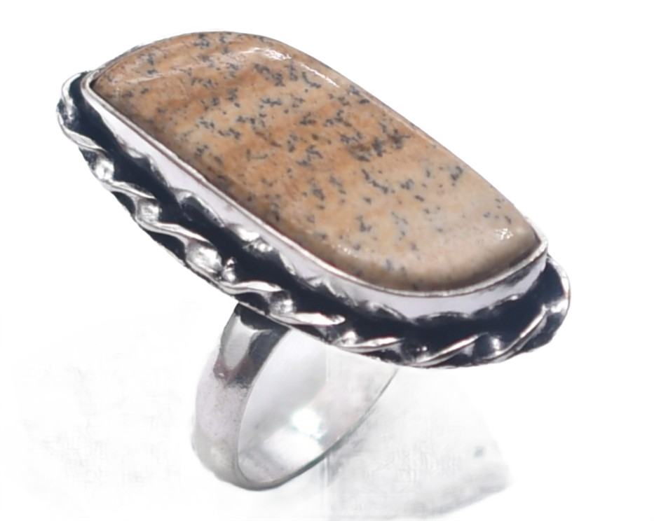 Picture Jasper Natural Gemstone Antique Silver Ring US Size-8.25 R 5089