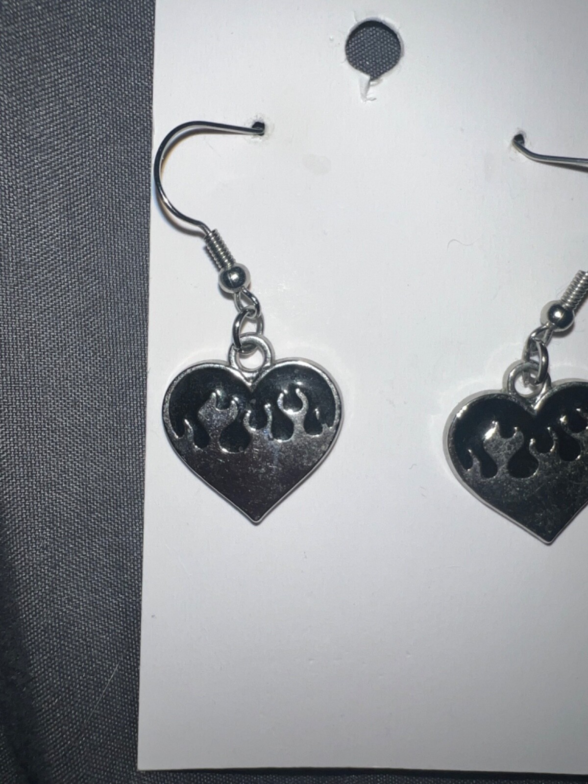 Goth Queen Earrings Fire Heart, dangle drop