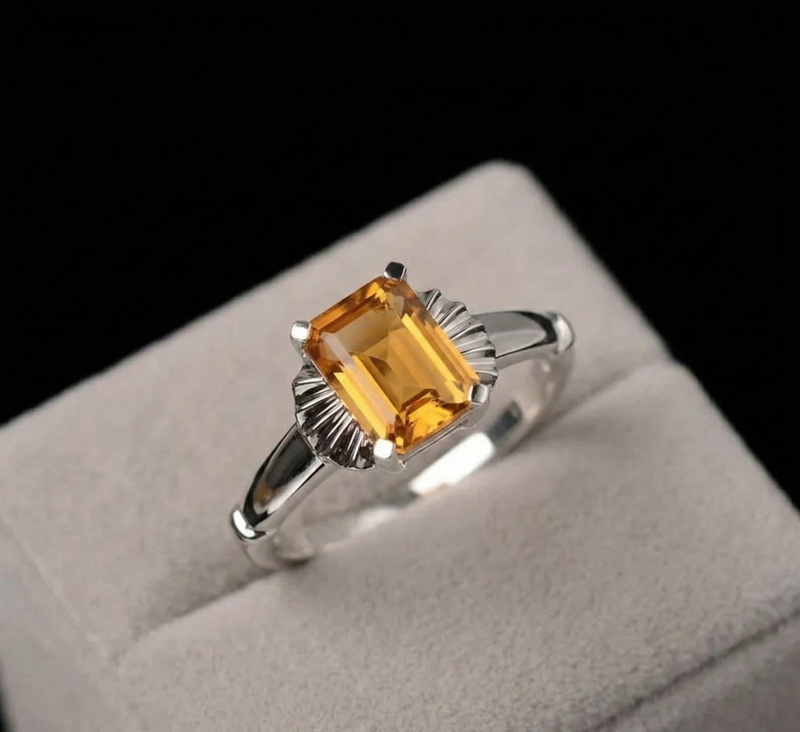 Art Deco Emerald Citrine Ring, Sterling Silver Fan Statement, November Ring