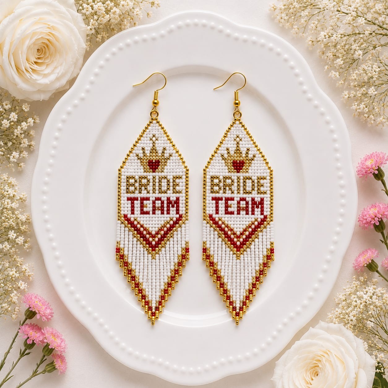 Handmade Bride Team Beaded Earrings Bridal Party Wedding Jewelry Gift