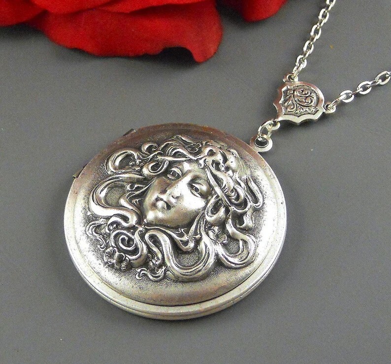 Large Goddess Locket Silver Goddess Locket Mythology Medieval Woman