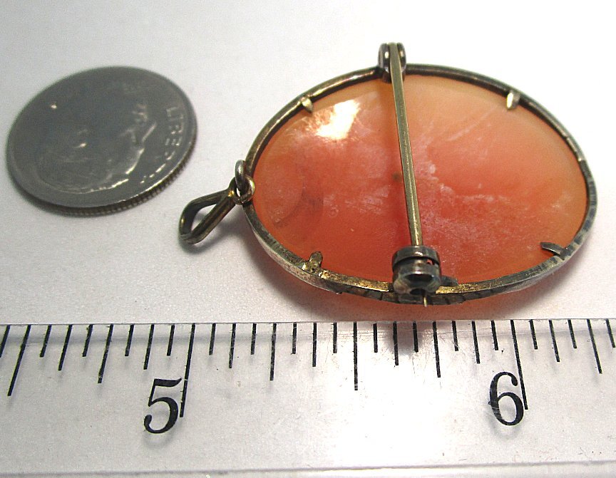 800 Silver Real Shell Cameo Pin / Pendant 5.0 grams 1 1/4″