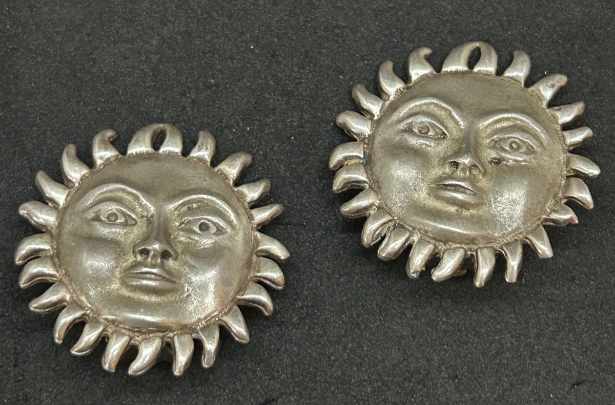925 Sterling Sun Face Clip-on Earrings 1.25in – 15.73g