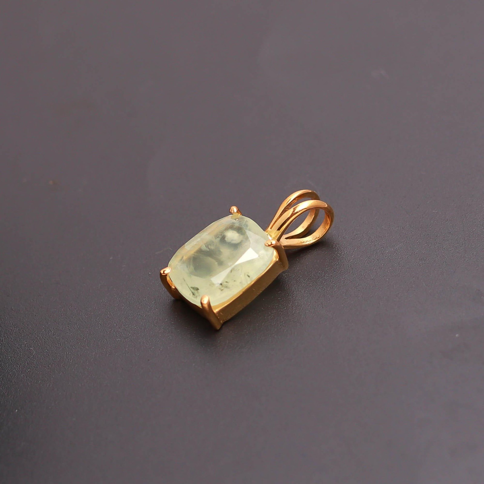 Natural Prehnite Cushion Chain Necklace Gold Plated 925 Sterling Silver Jewelry