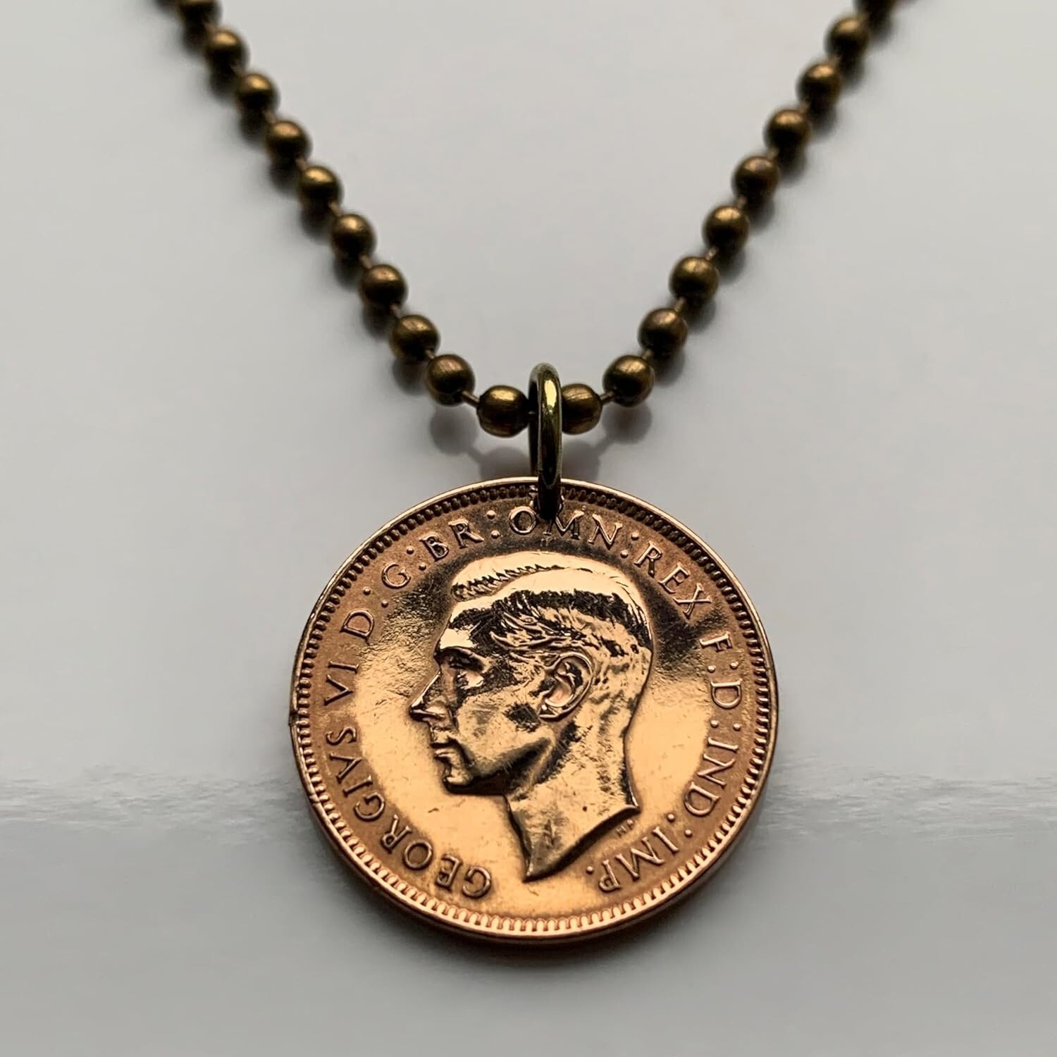 1945 United Kingdom Great Britain 1 Farthing coin pendant wren Jenny bird 000049