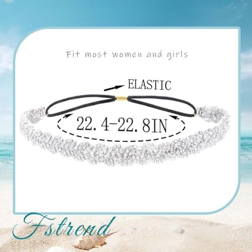 Silver Elastic Rhinestone headbands Boho Sparkly 1 Count (Pack of 1) Silver A