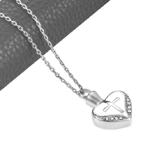 URN CREMATION ASHES WHITE HEART CZ Pendant On 20″ 925 Sterling Silver Necklace