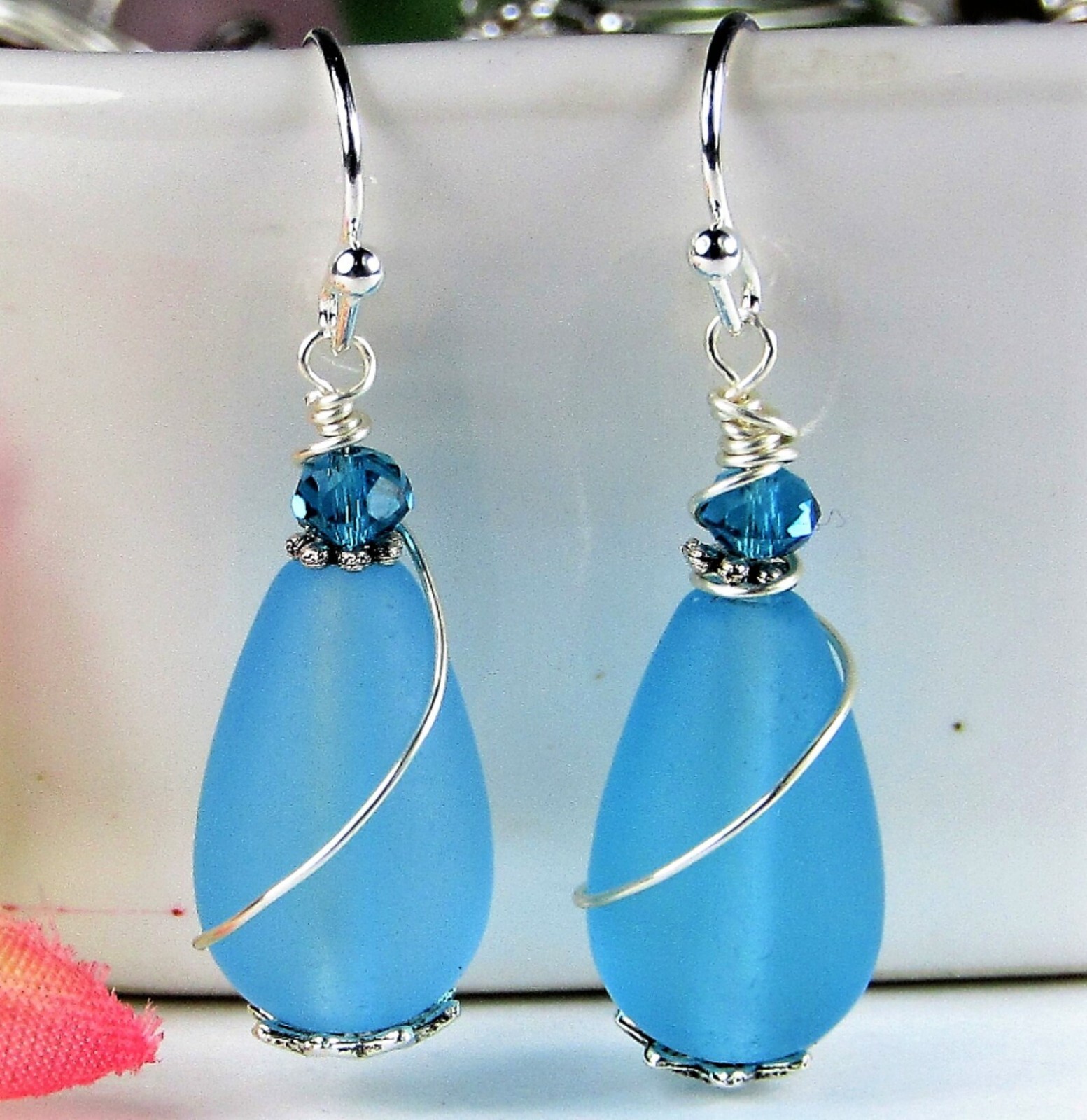 Teardrop Earrings Blue Drop Earrings Gemstone Teardrop Jewelry Gift For Her