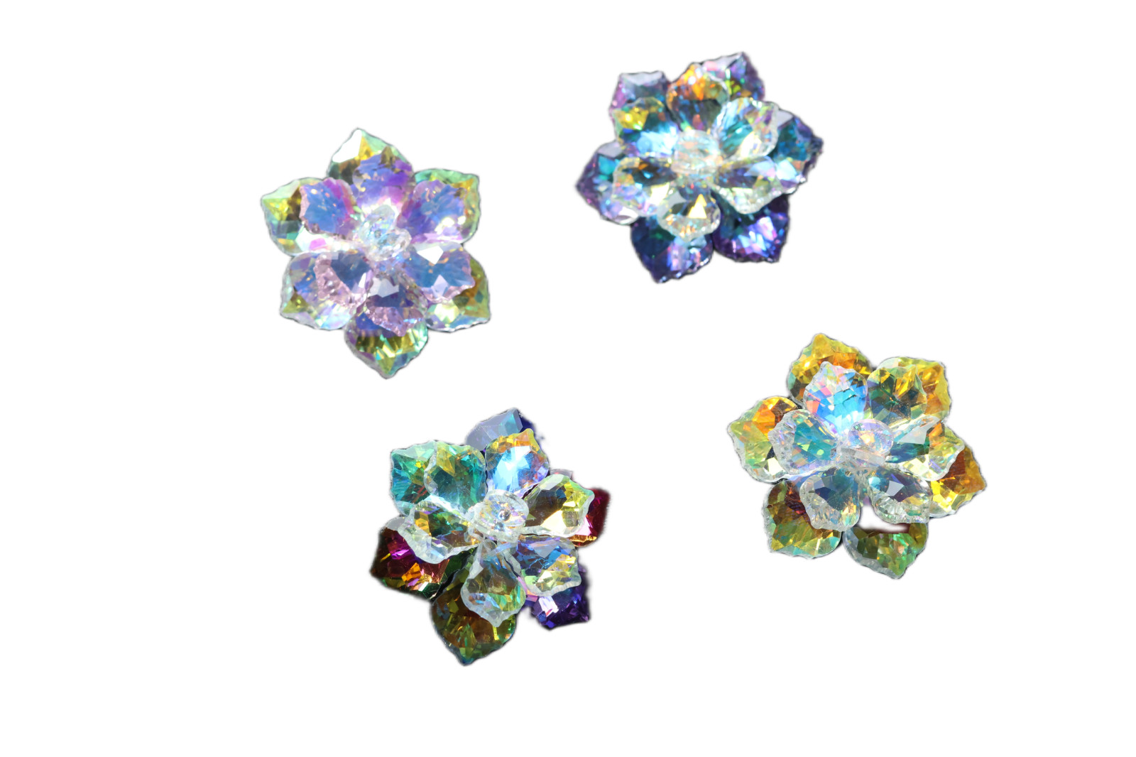 Aurora Borealis Crystal Pin Brooch Flower Glass Bead Jacket Hat Purse Corsage