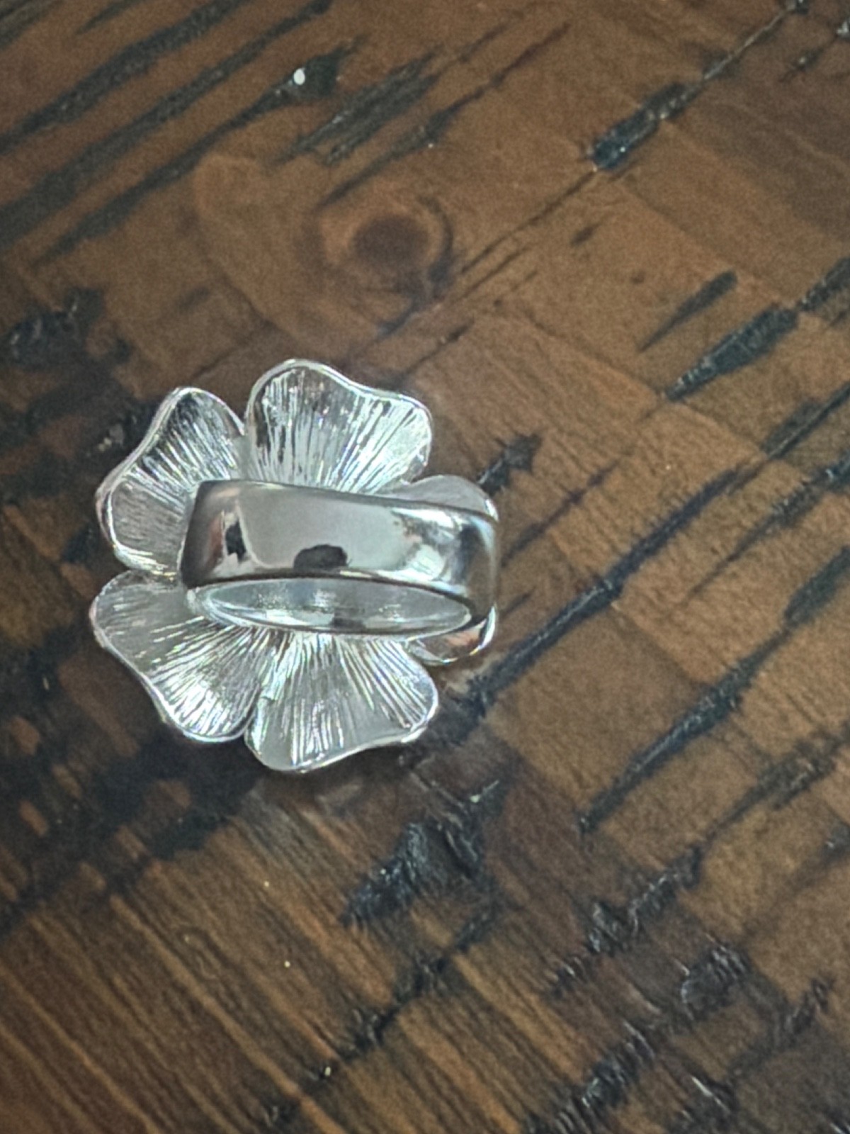 Vintage Lia Sophia Dahlia Clear Cut Crystal Black Enamel Flower Ring Size 8