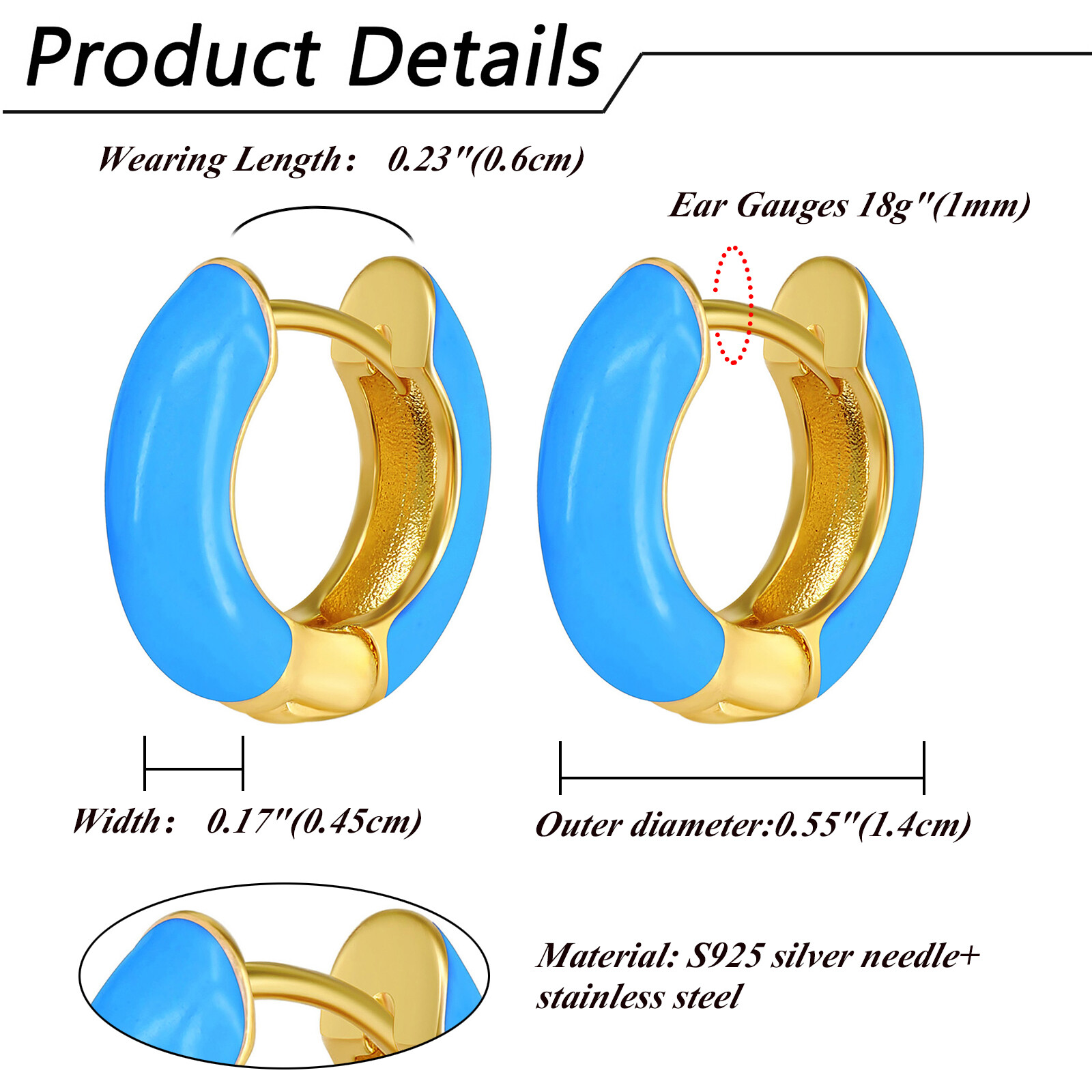 Women’s Hypoallergenic Stainless Steel Enamel Huggie Hoop Earrings s925 Pin