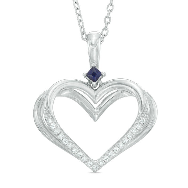 Vera Wang Lab-Created Sapphire and Diamond Heart shaped Pendant In 925 Silver