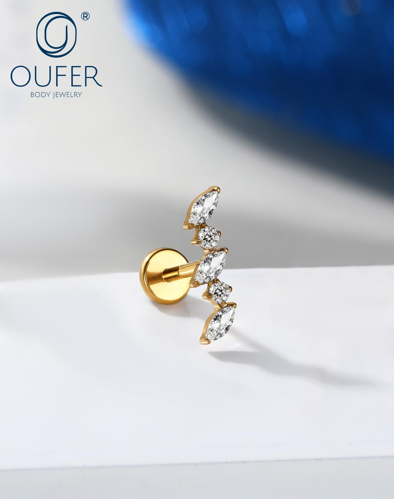 OUFER 18G Titanium Helix Piercing Jewelry-Flat Back Gold 6MM,