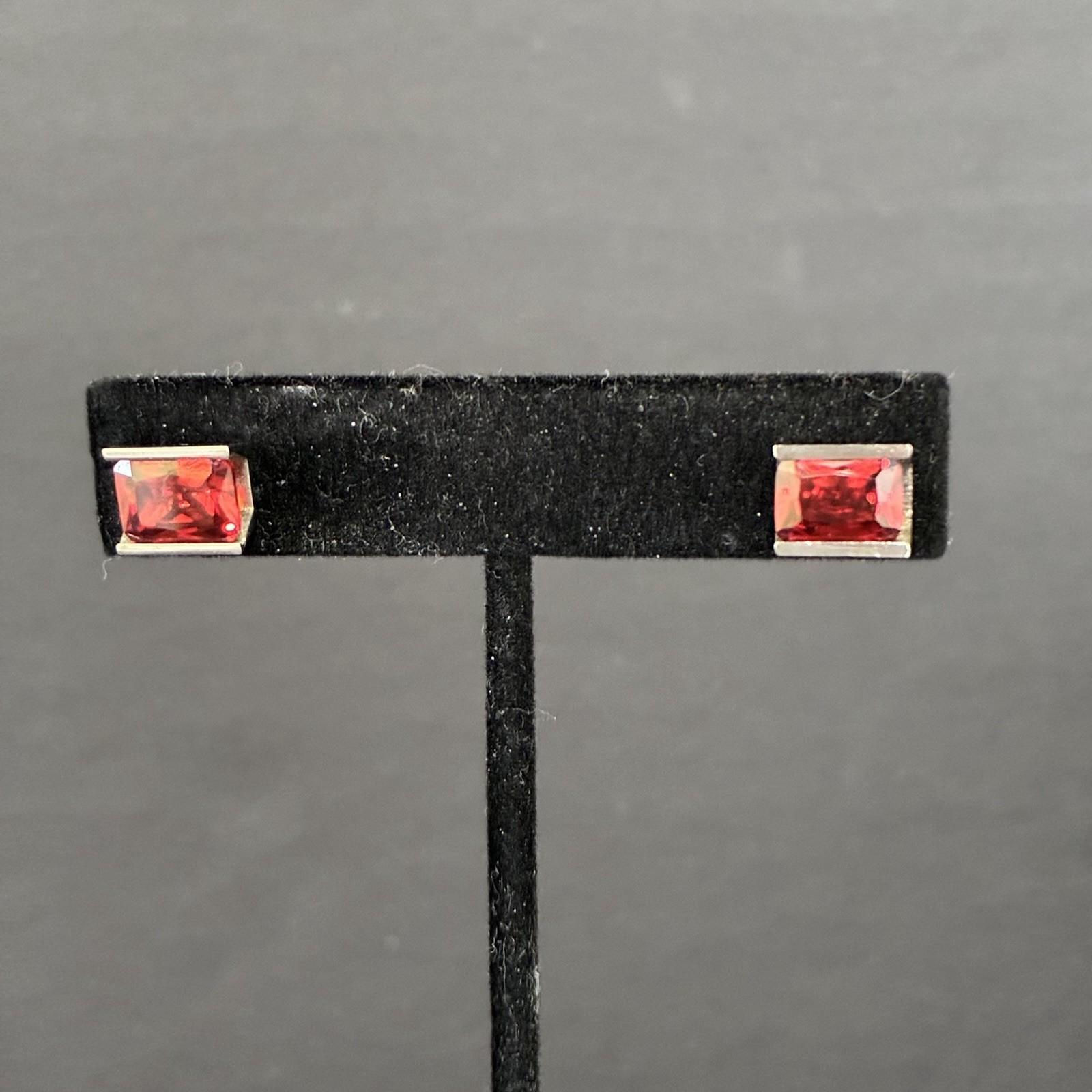 Chisel Stainless Steel Polished Stud Post Earrings w/ Orange Stones ~ Signed