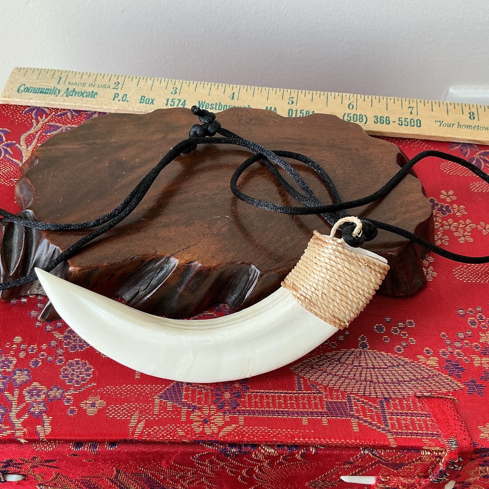 Boar Tusk Pendant Necklace with Black Cord, Animals & Insects