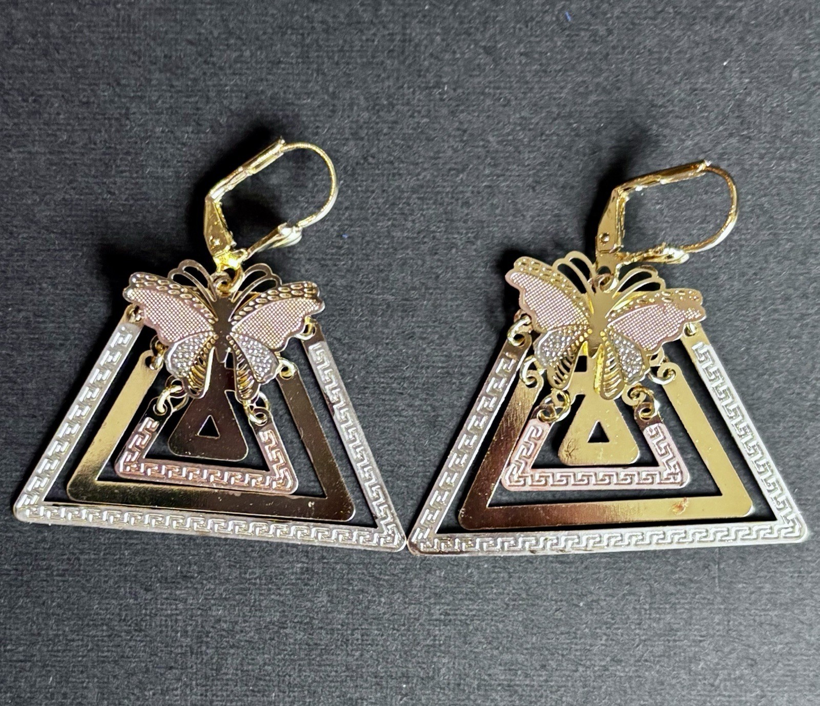 Highest Quality Rose White Yellow Triangle Shapes Butterfly Gold Filled Earrings