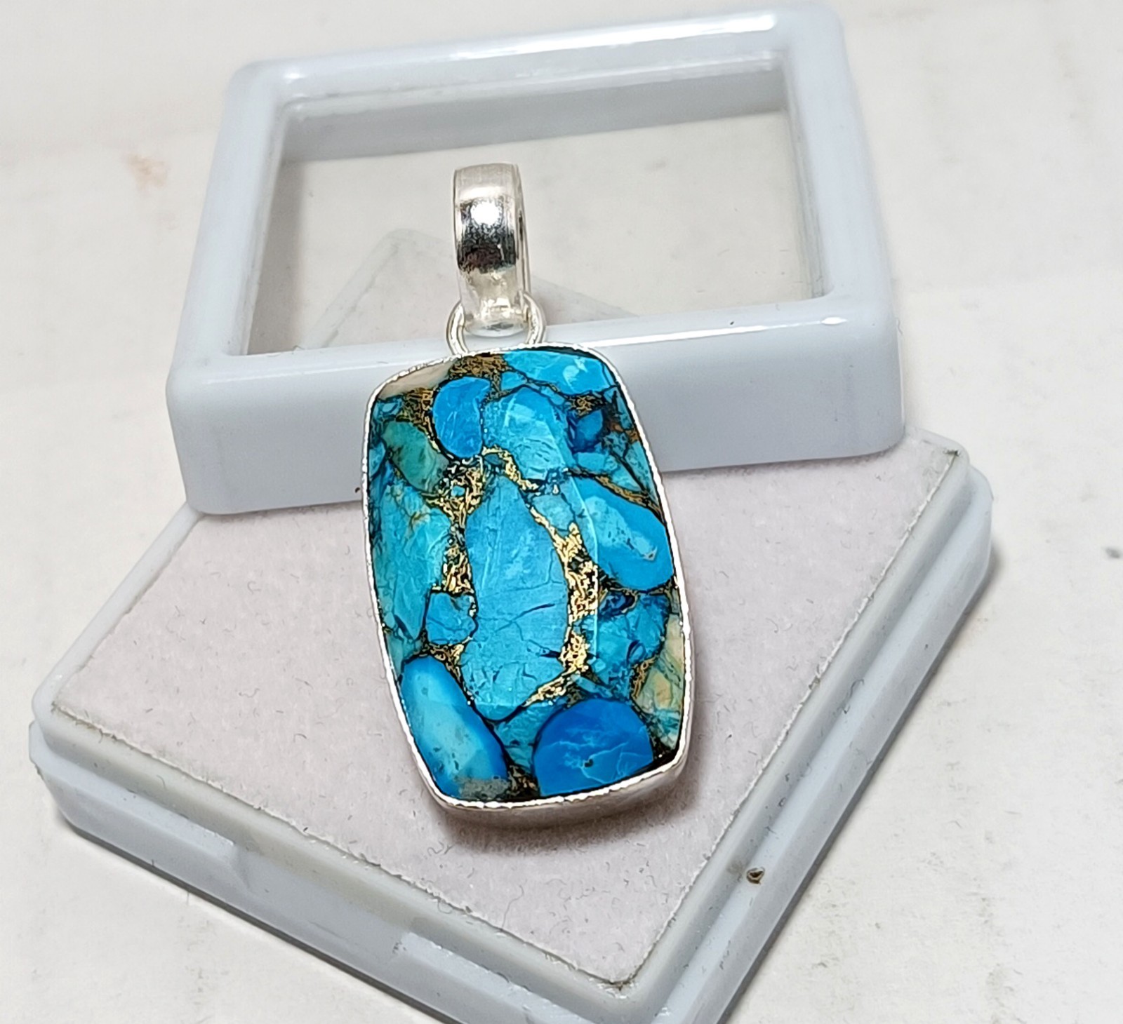 38.45Ct Copper Turquoise Gemstone Sterling Silver Handmade Jewelry Pendant Gift