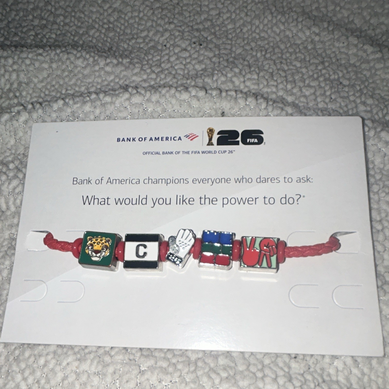 Bank of America FIFA World Cup 26 Beaded Charm Bracelet Red Cord Enamel