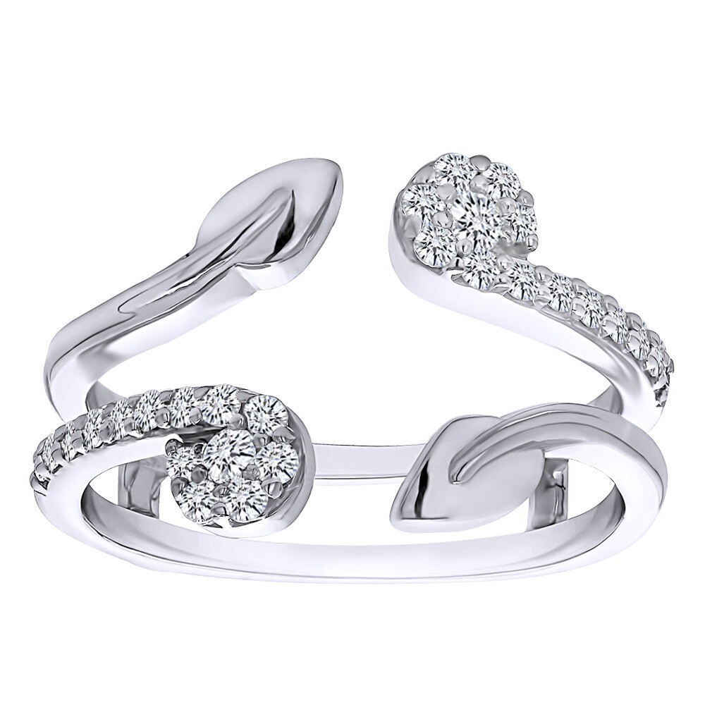 Leaf Guard Enhancer Ring Round Cut Cubic Zirconia In Solid 925 Sterling Silver