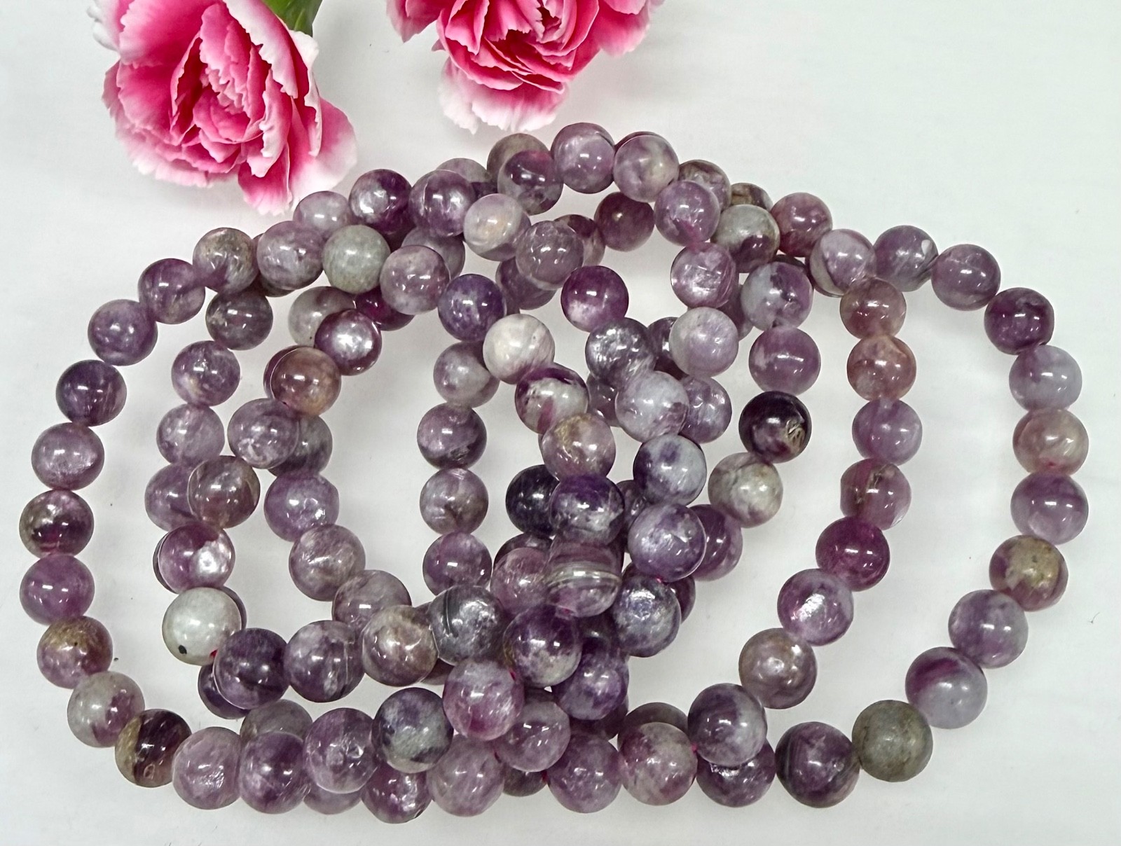 Wholesale Lot 6 Pcs Natural Lepidolite Mica 8mm 7.5” Crystal Stretch Bracelet