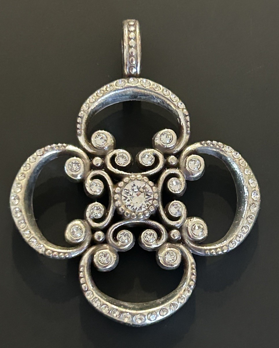 Brighton Clover Shaped Silver Plated Pendant With Crystals Reversible