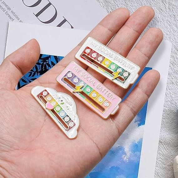 Slidable Social Battery Mood Attitude Tracker Brooch Pin Funny Enamel Badge Gift