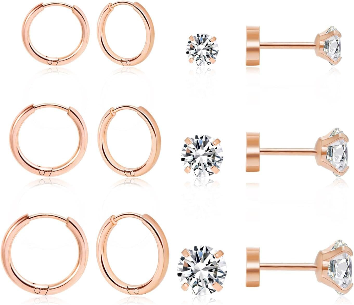 Dainty 6 Pairs Surgical Steel Earrings Sets for Multiple Piercing, Lightweight 1