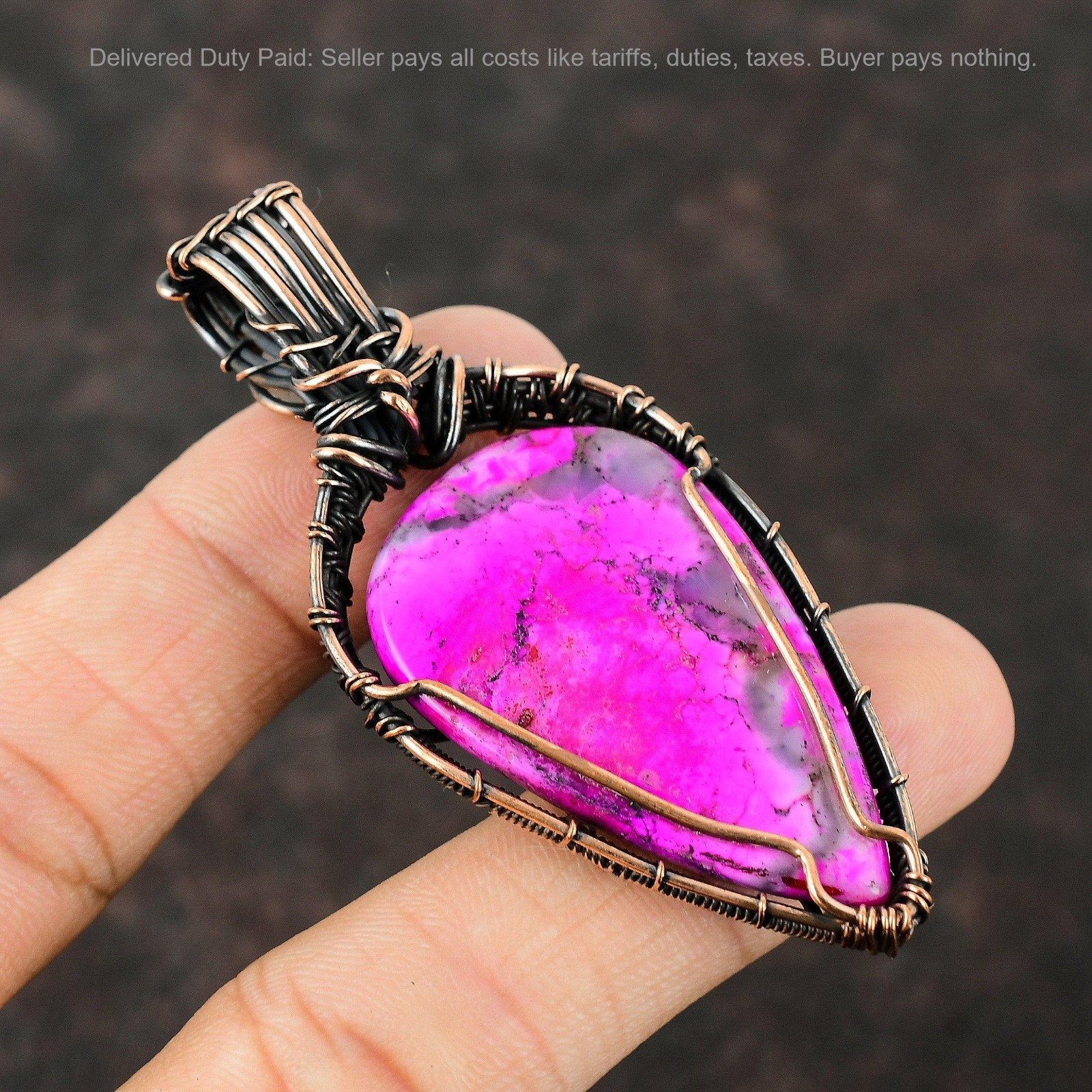 Natural Pink Dendrite Opal Rainbow Moonstone Wire Wrapped Pendant Jewelry Copper