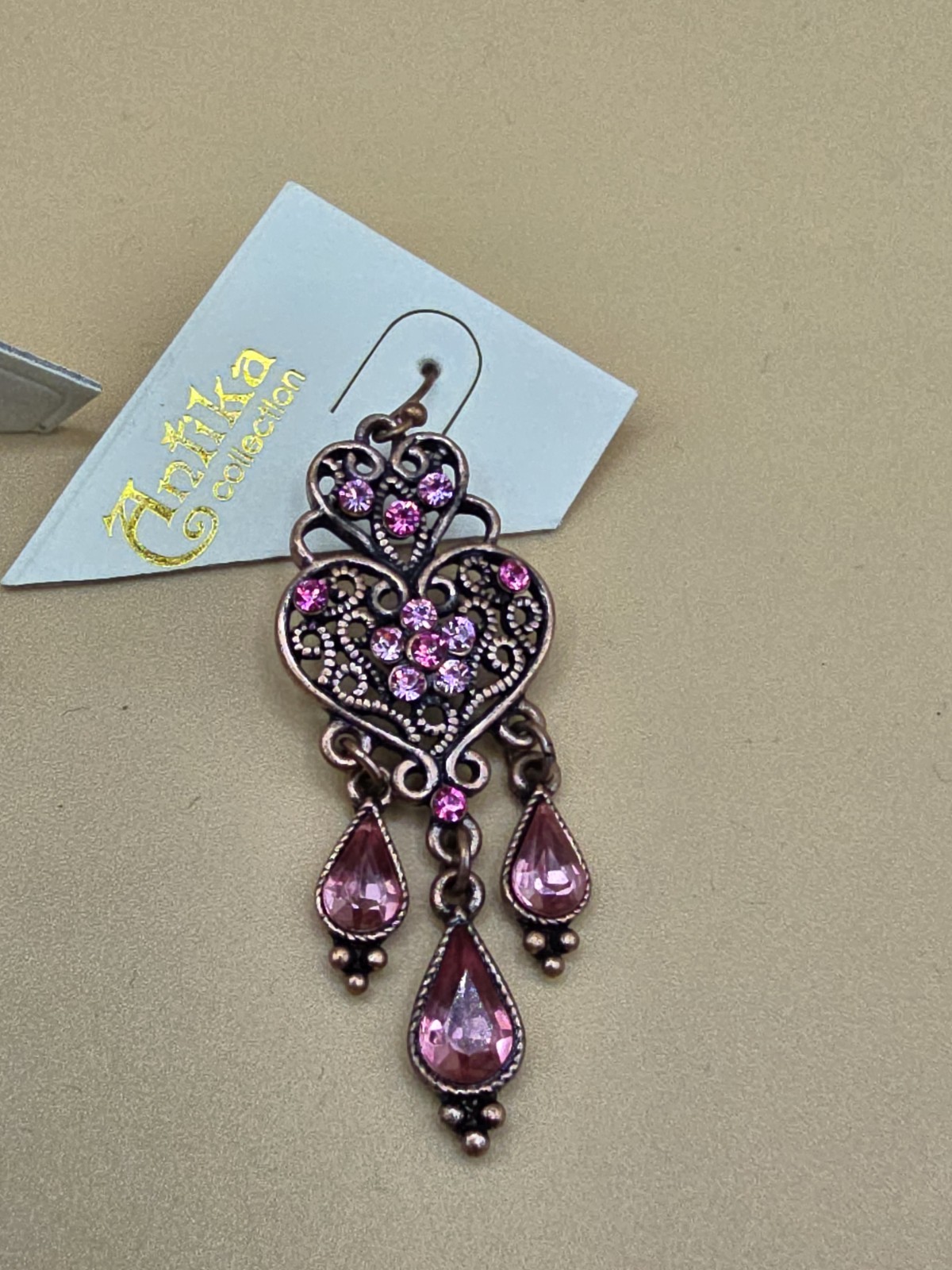 Antika Earrings Ear Dangle Stone Women New Fashion Blooming Pink Victorian Look