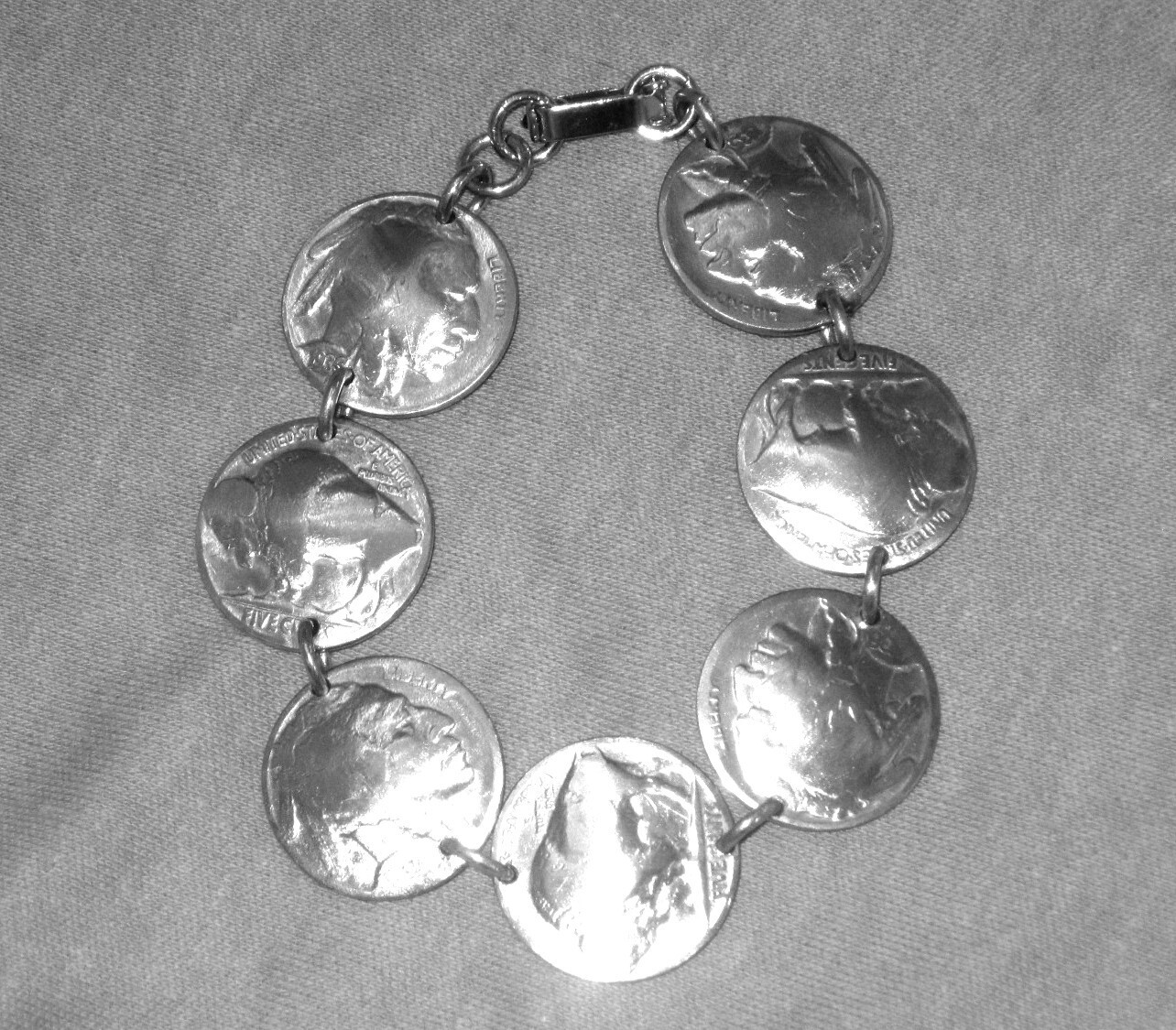 Antique buffalo nickel, Mercury dime and wheat penny bracelet-free shipping