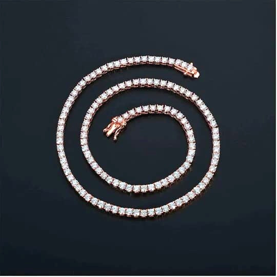 Rose Gold Plated Tennis Necklace, Simulated Diamond, Box Clasp 3mm-gold 16 inch