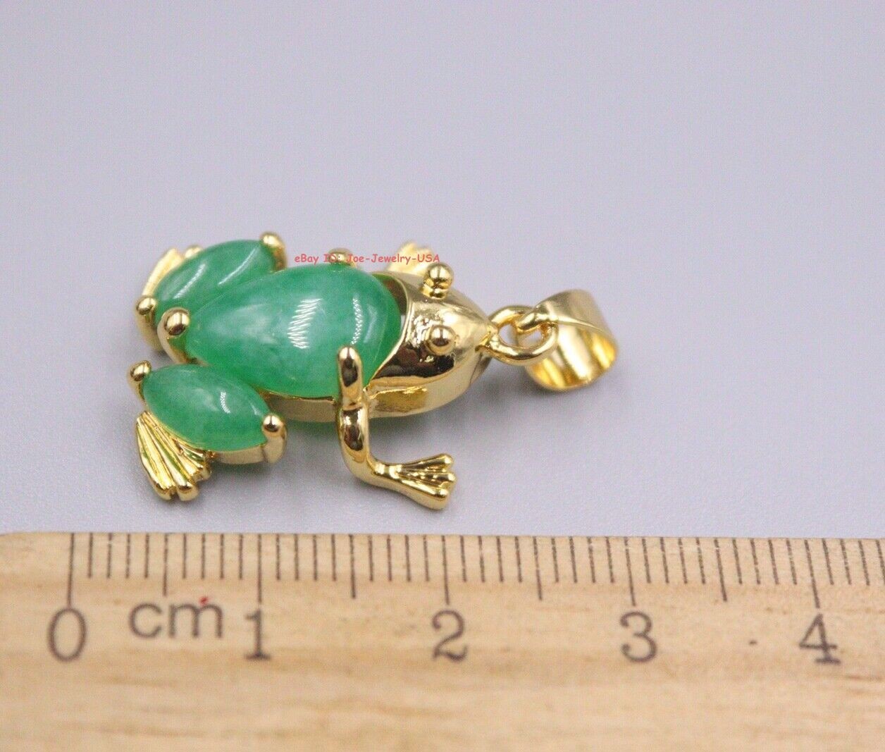 Yellow Gold Pated Aolly with Heated Green Jade Frog Pendant 1.10inch H