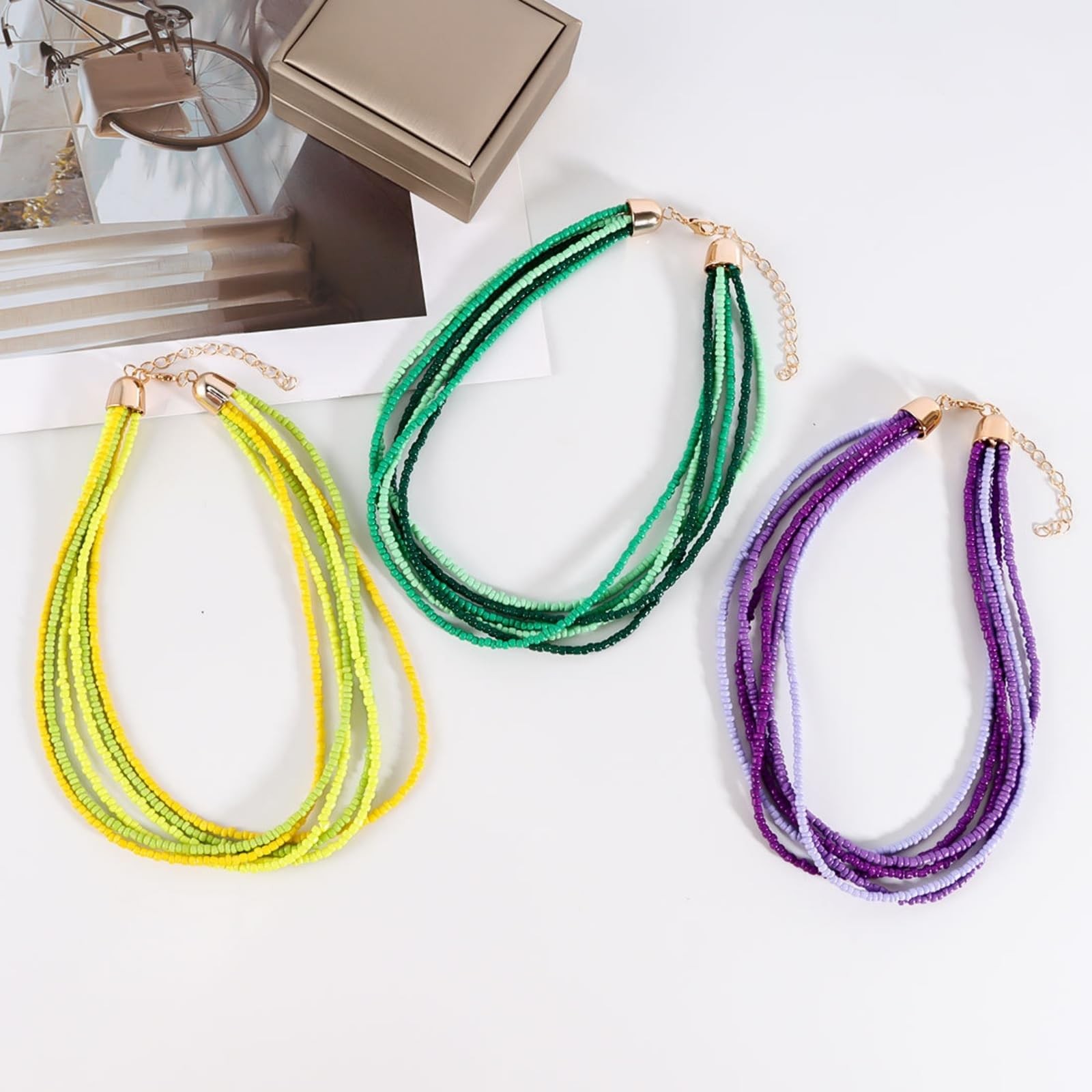 Multi-layered Beaded Adjustable Chain Link Choker Collar Necklace for Jewelry…